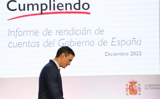 Sánchez durante el balance de fin de año ofrecido en la Moncloa.