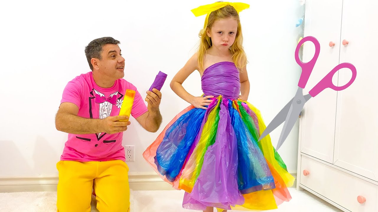 Nastya y papa hacen vestidos nuevos para fiesta de princesas