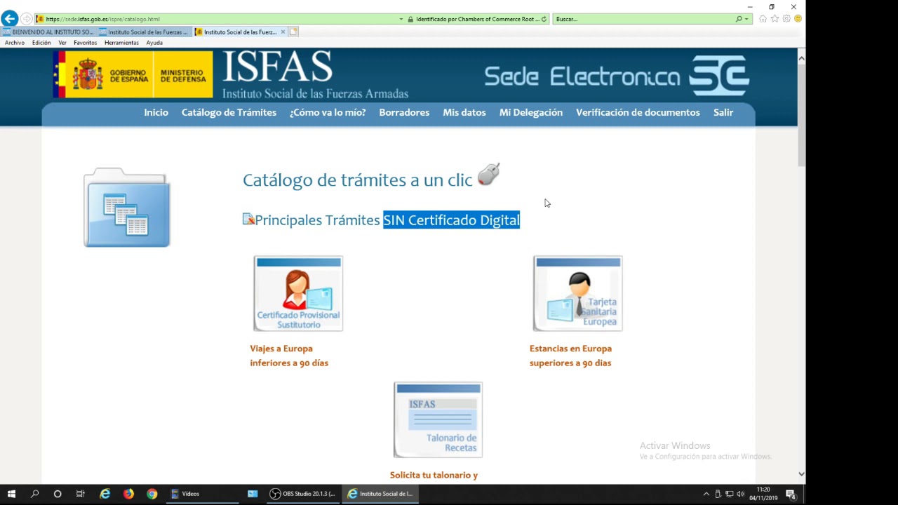 Sede electronica del ISFAS primer contacto