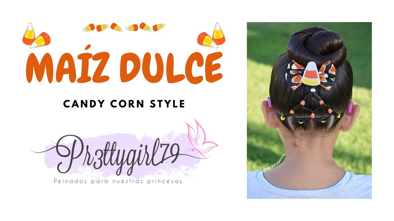 Peinado de Maiz Dulce con ligasCandy Corn Hairstyle with Elastics
